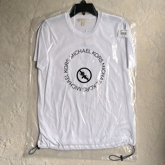 NWT White w/Black Detail Short Sleeve Bungee Logo Crew Shirt - Picture 3 of 3